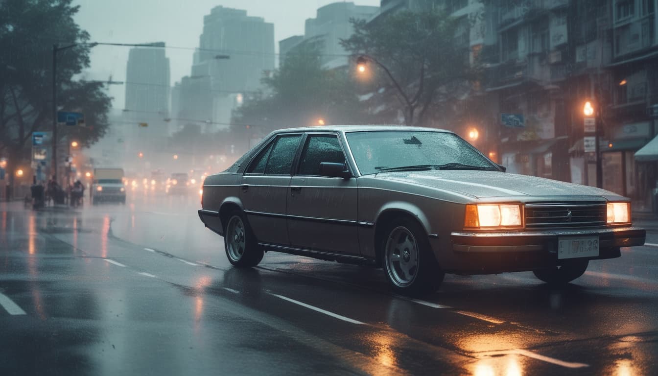 车辆在雨雾天气中行驶的图片