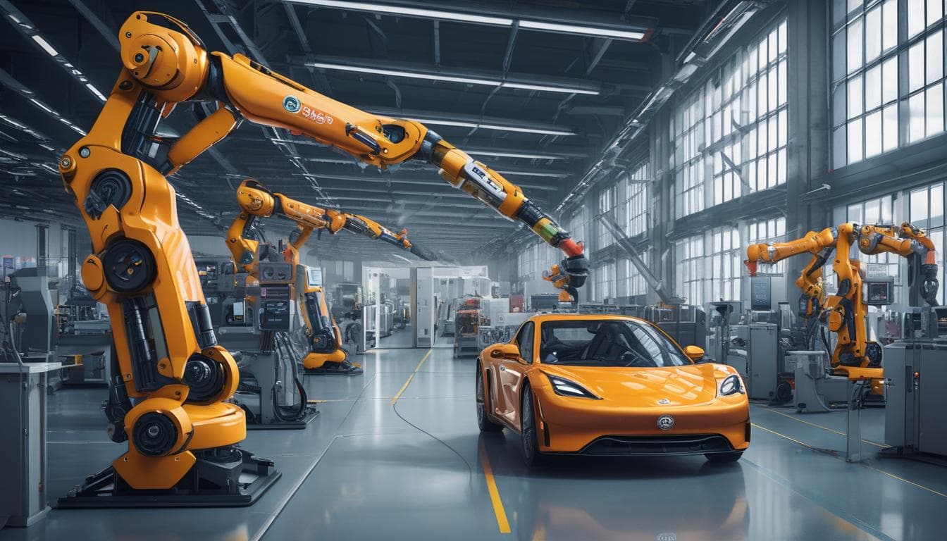 Image: A smart factory with robots and automated systems